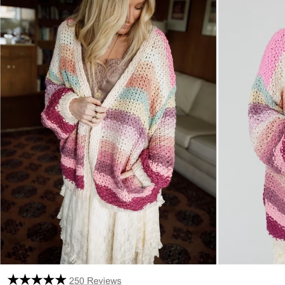 Three Bird Nest Knit Pocket Cardigan Pink Multi Boho Chunky Sweater - Picture 6 of 16